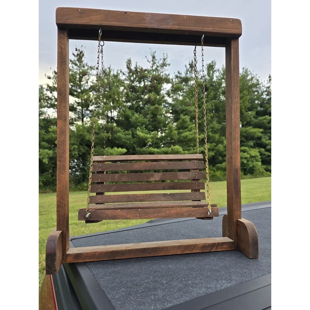 ✨ Handcrafted Vintage Wooden Doll Porch Swing – Miniature Wood Furniture Display